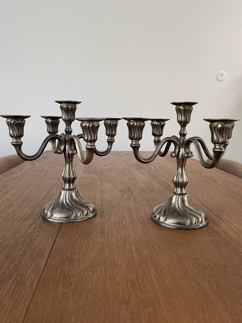 French Vintage Chrome Candelabras, 5 Arm Candleholders (Set of 2)